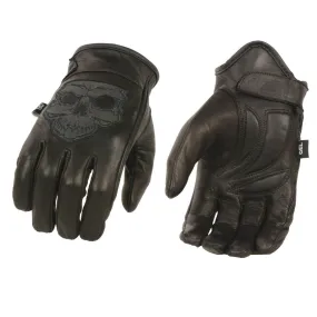 Milwaukee Leather MG7571 Men's Black ‘Col-Tec’ Leather ‘Reflective Skull’ Motorcycle Hand Gloves W/ Gel Padded Palm