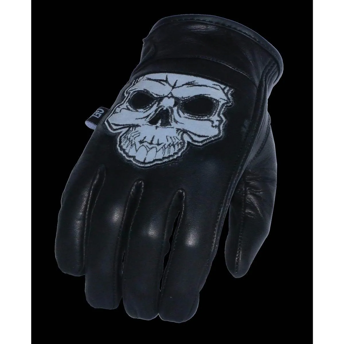 Milwaukee Leather MG7571 Men's Black ‘Col-Tec’ Leather ‘Reflective Skull’ Motorcycle Hand Gloves W/ Gel Padded Palm