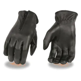 Milwaukee Leather SH722 Women's Black Unlined Leather Lightweight Motorcycle Hand Gloves W/ Wrist Zipper Closure