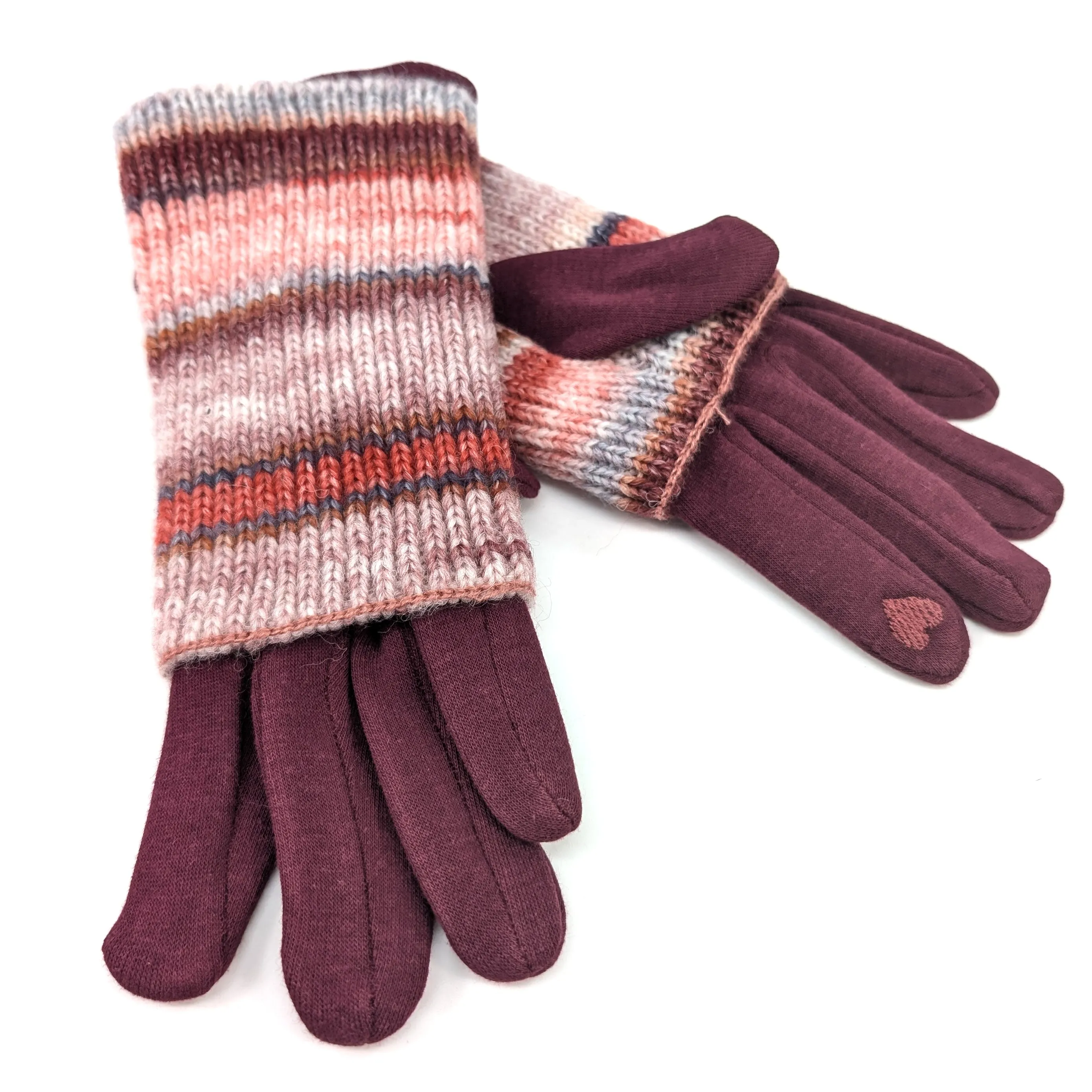 Multi Striped Two in One Gloves - Sangria Red