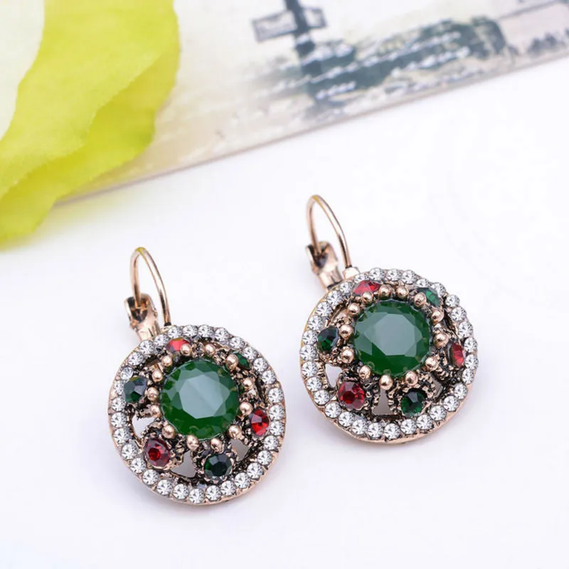 New Fashion Jewelry Round Crystal Rhinestones Vintage Drop Earrings Women Hanging Earrings Accessories