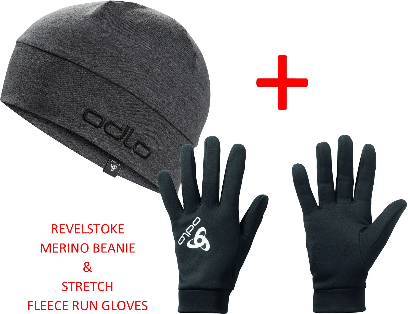 ODLO Revelstoke Merino Wool Beanie   Stretch Fit Run Gloves Bundle