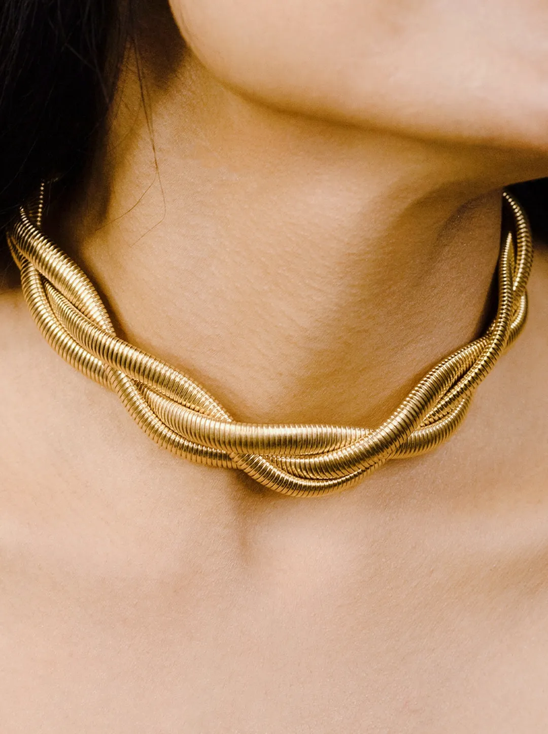 Ornaio 18k Gold Plated Anti Tarnish 3 Layered Twisted Choker Necklace