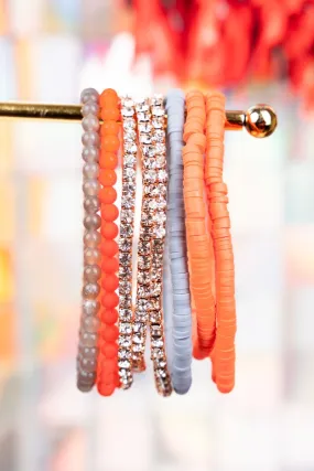 Own The Game Orange and Gray Beaded Bracelet Set