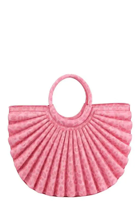 Pink Leopard Printed Pleated Half Moon Satchel