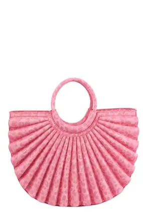 Pink Leopard Printed Pleated Half Moon Satchel