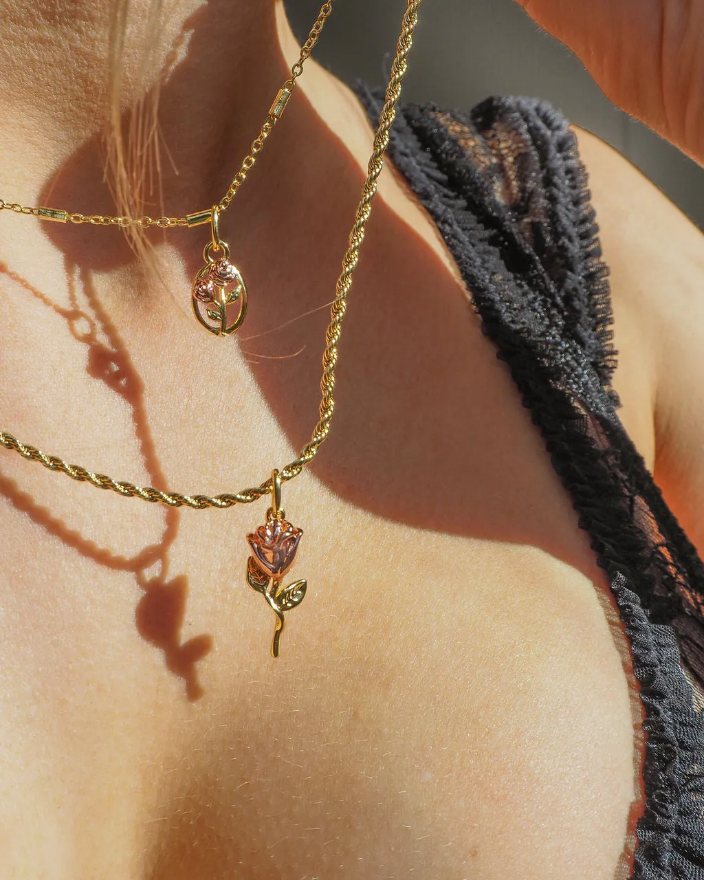 Rosa Double Charm Necklace- Gold