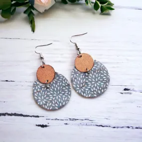 Round Air Force Blue Wood and Cork Earrings