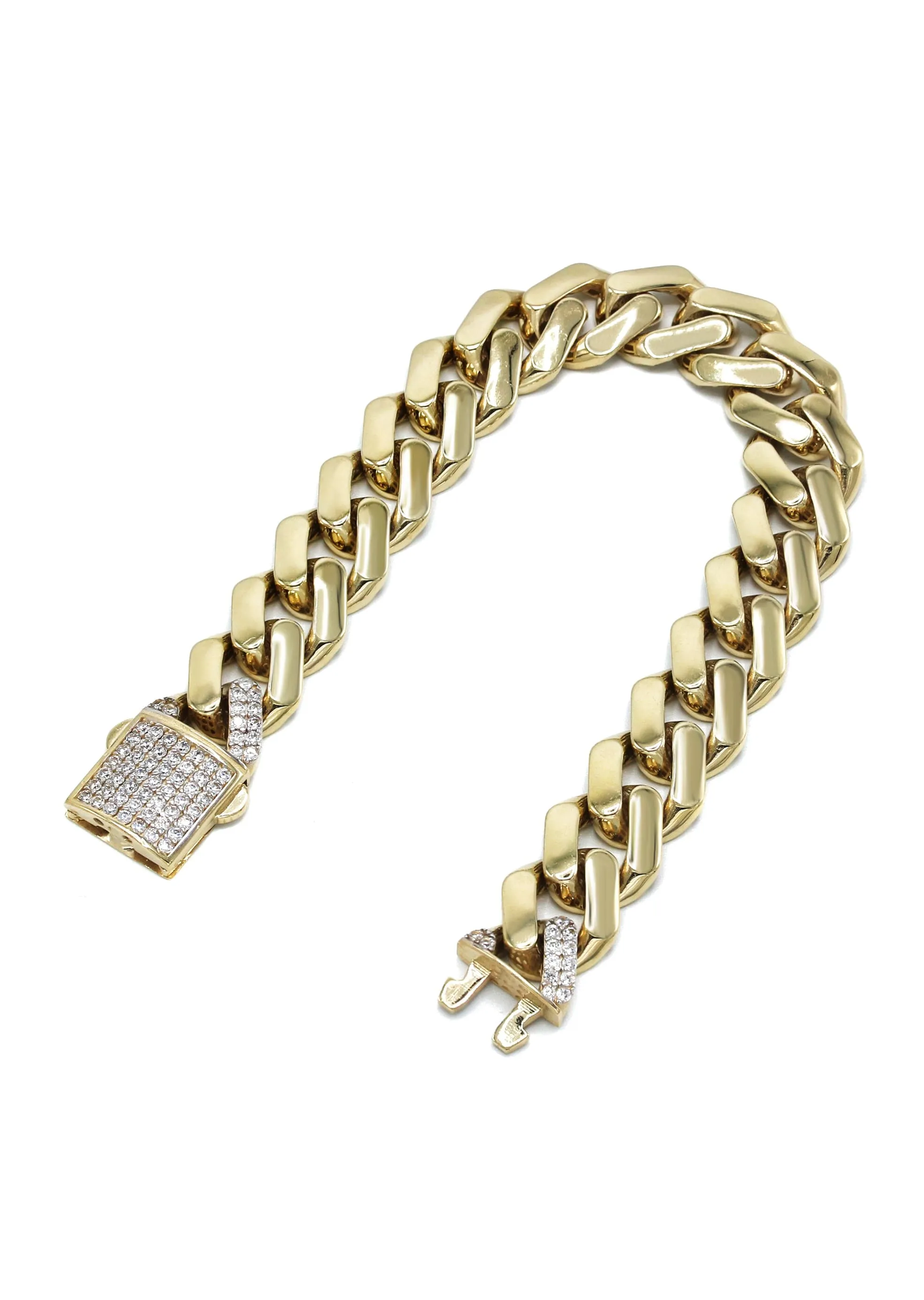 Semi Solid  Monaco Mens Miami Cuban Link Bracelet 10K/14K Yellow Gold