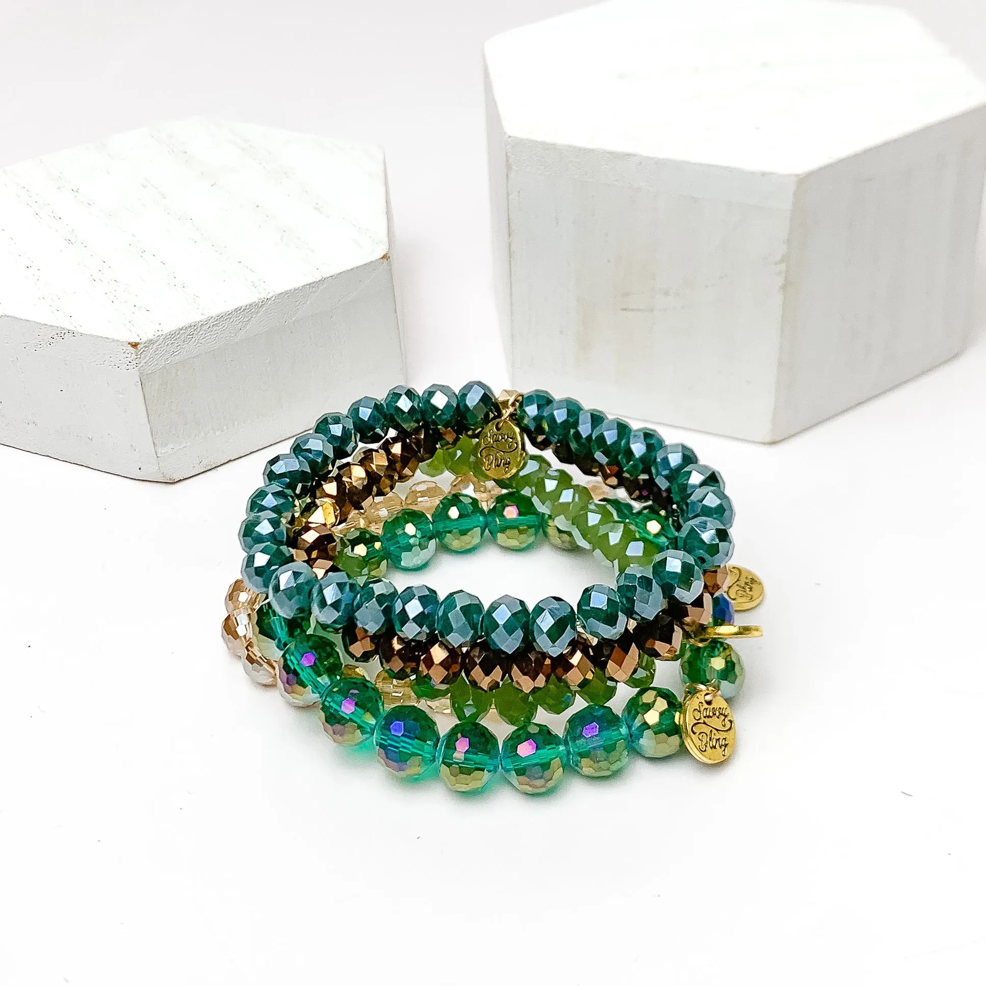 Set of Five | All Nighter Crystal Beaded Bracelet Set in Ocean Tones