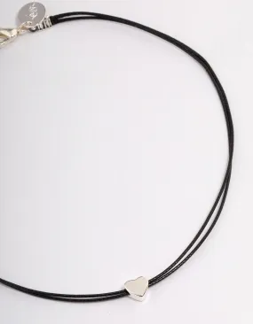 Silver Mini Heart Black Cord Choker