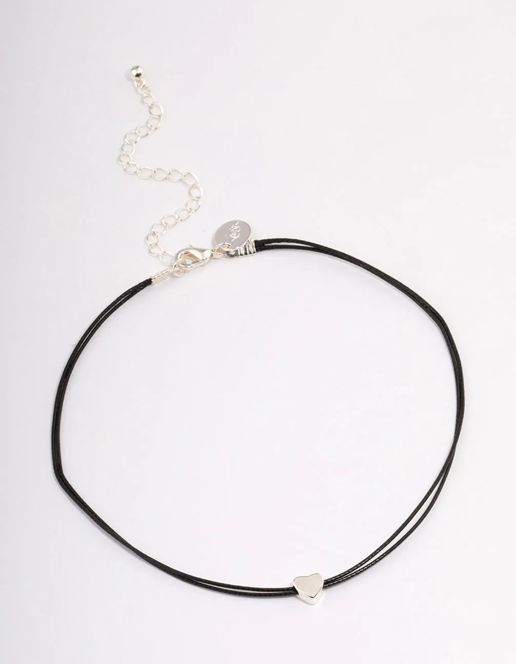 Silver Mini Heart Black Cord Choker