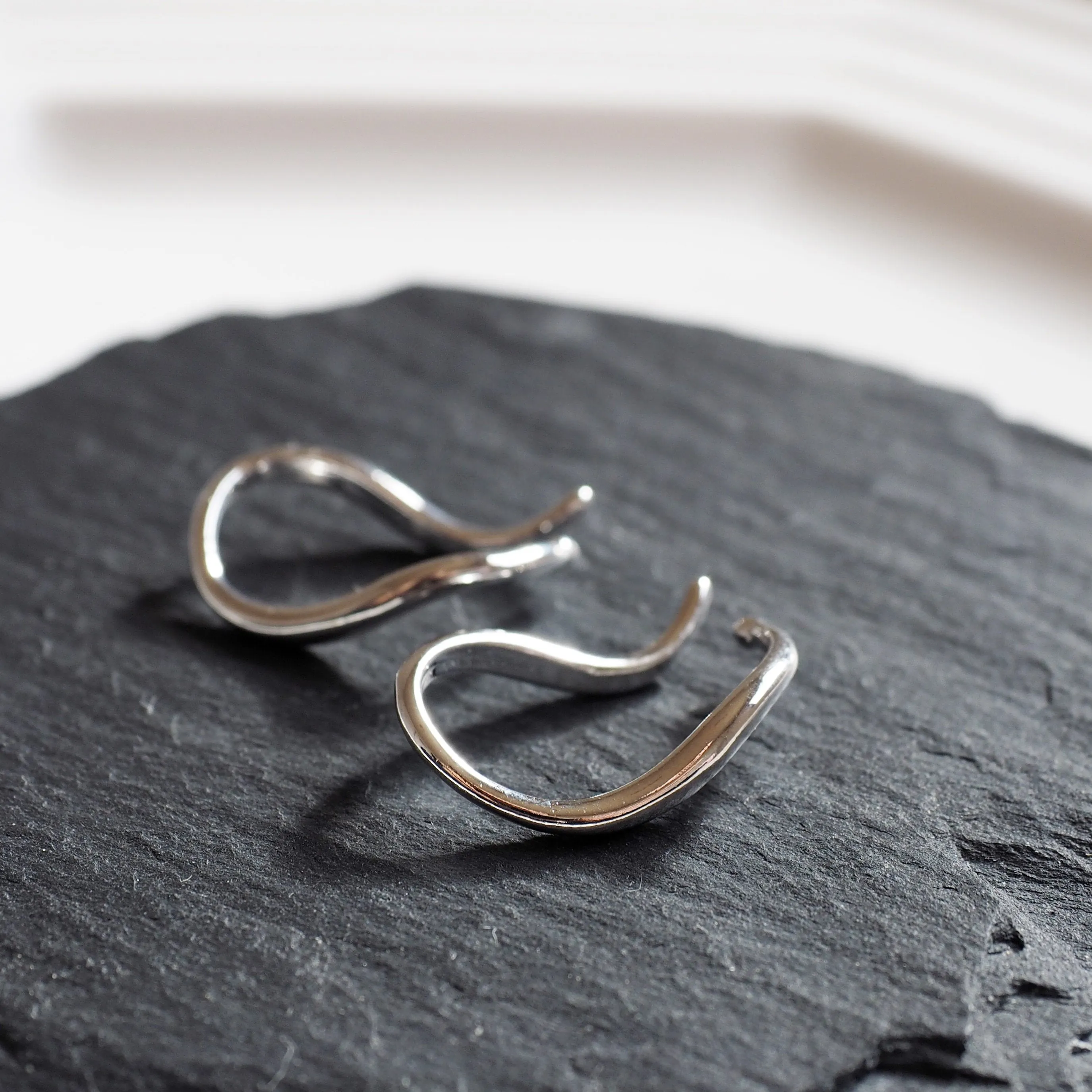 Silver Organic Shaped HoopEar Cuff Clip On Earrings