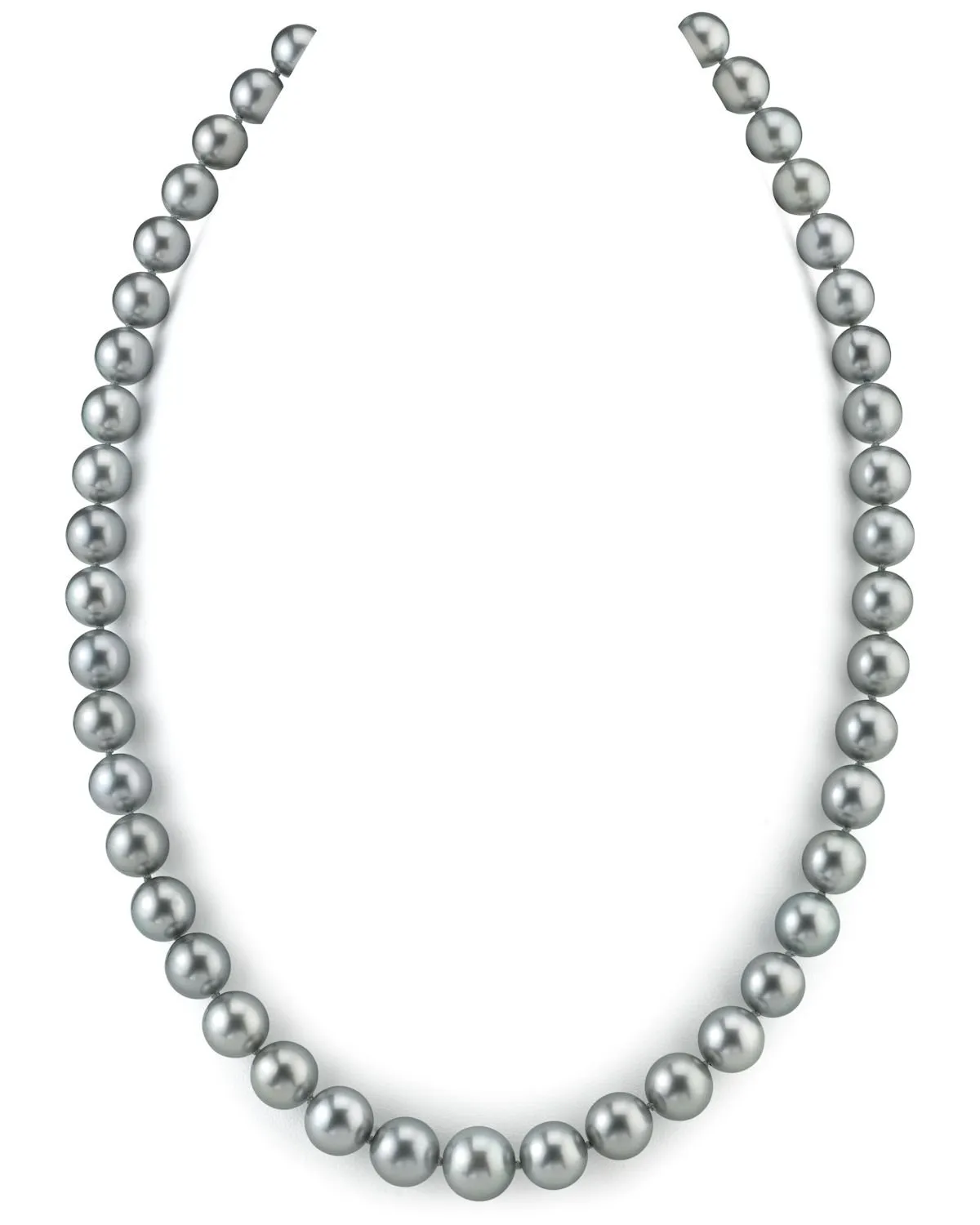 Silver Tahitian True Round Pearl Necklace, 9.0-11.0mm - AAAA Quality