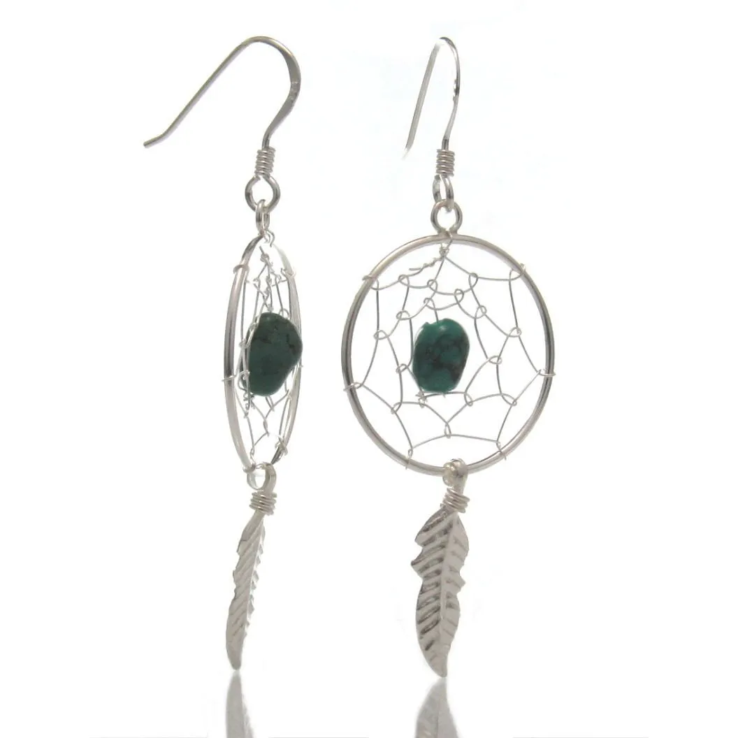 Sterling Silver 20mm Dreamcatcher Earrings with Turquoise Center Stone