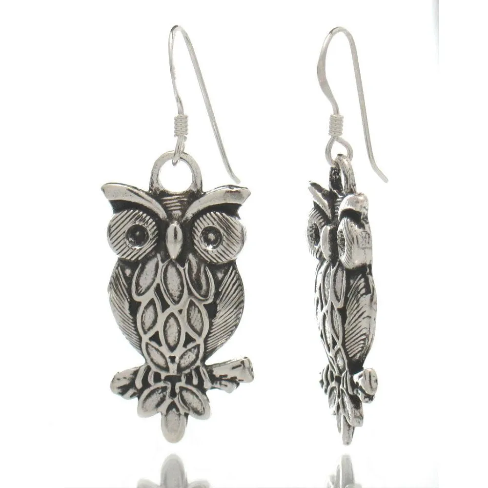 Sterling Silver Owl Earrings