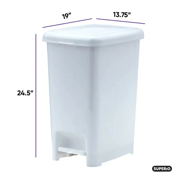 Superio White Slim Pedal Trash Can 64Qt 1pc