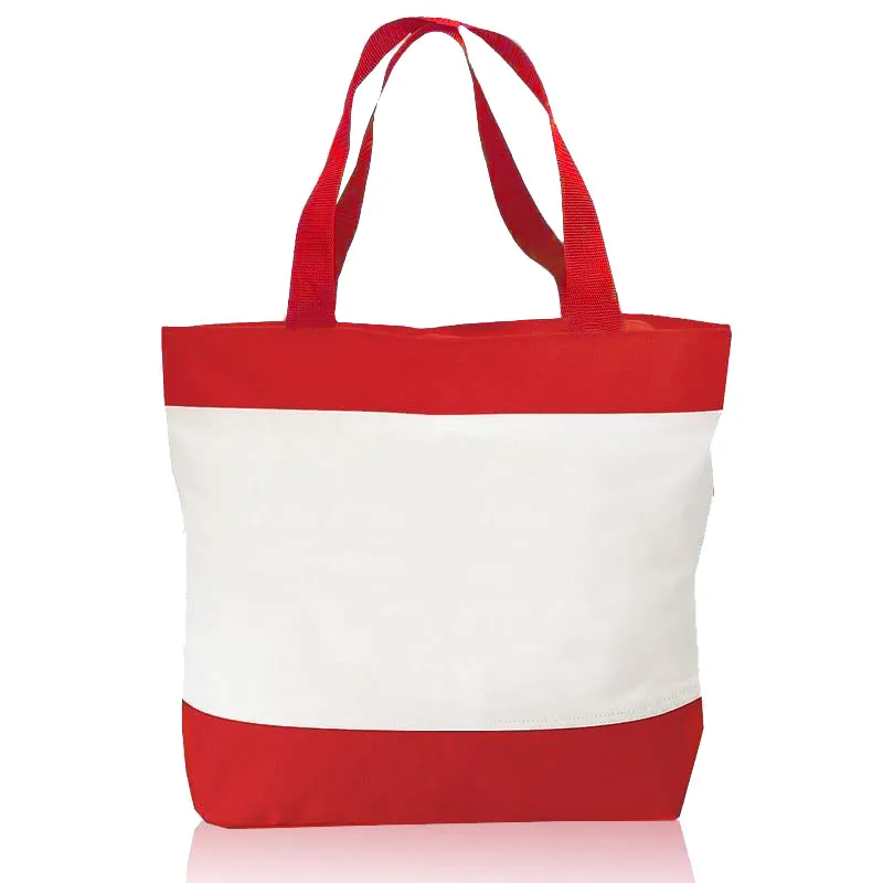 Tri-Color Deluxe Poly Zipper Beach Tote Bags