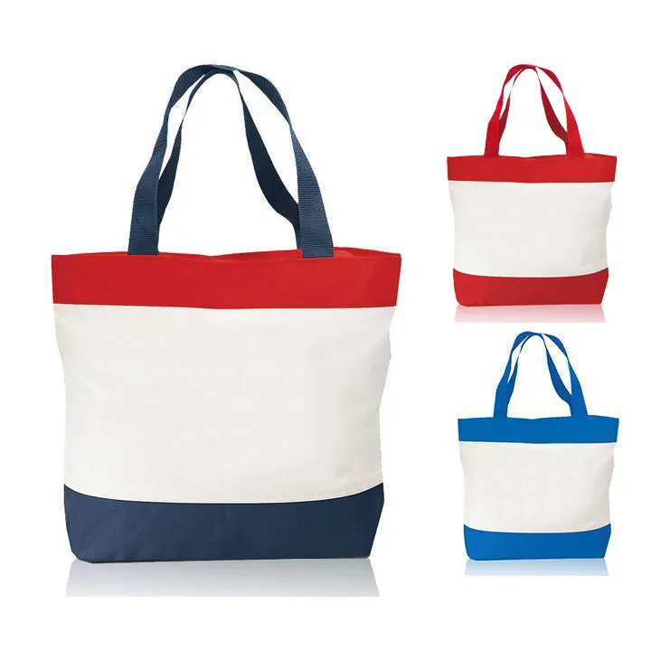 Tri-Color Deluxe Poly Zipper Beach Tote Bags