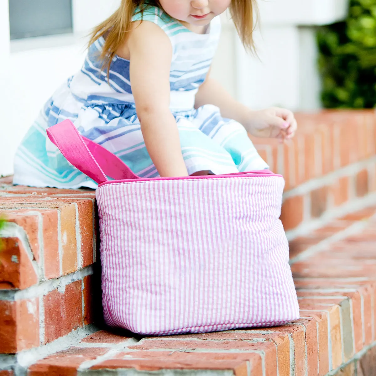 Viv & Lou Striped Seersucker Bucket - Pink