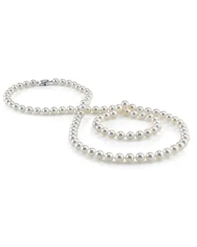 White Japanese Akoya Pearl Opera Length Necklace, 6.0-6.5mm