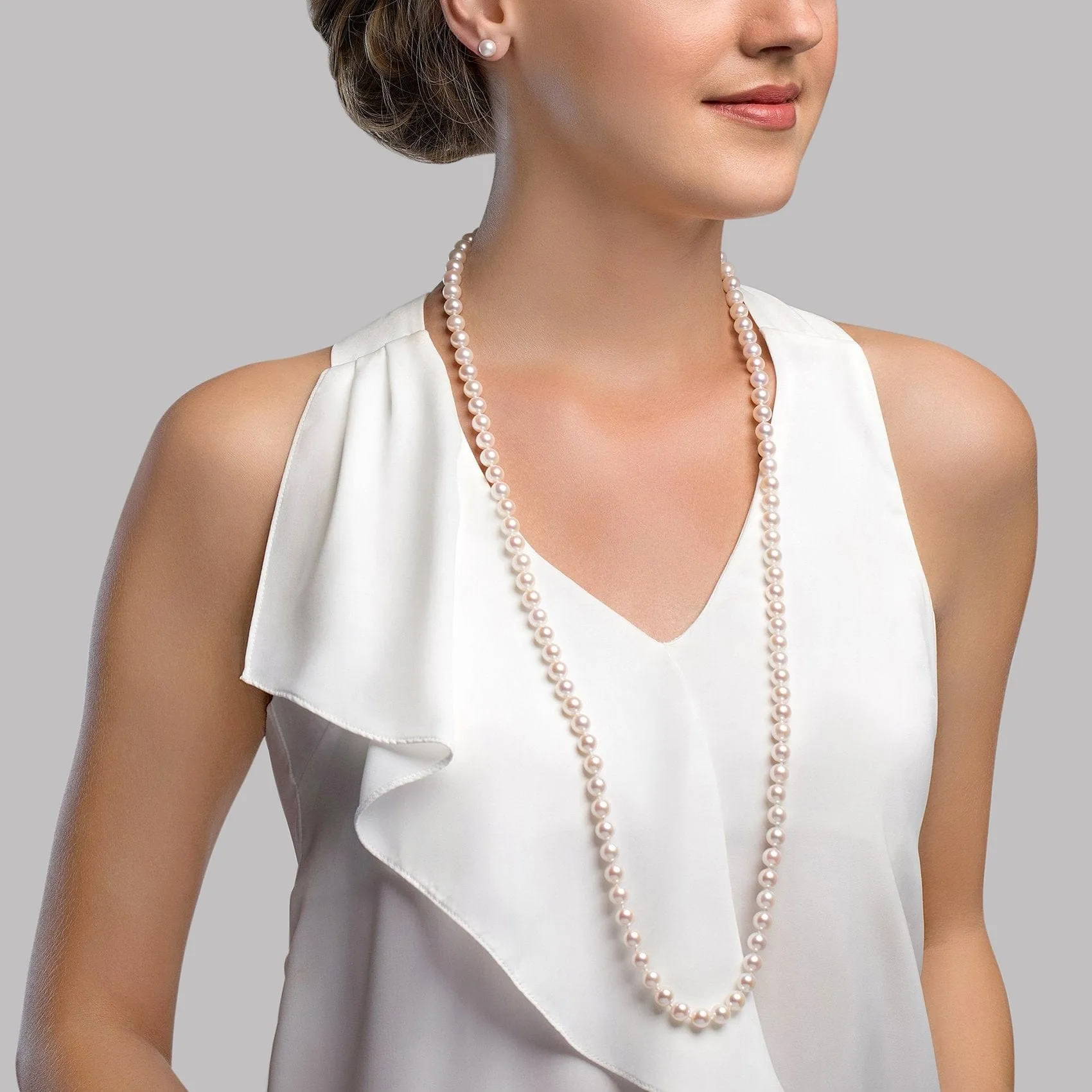 White Japanese Akoya Pearl Opera Length Necklace, 6.0-6.5mm