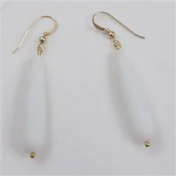 White Long Sea Glass Teardrop Earrings