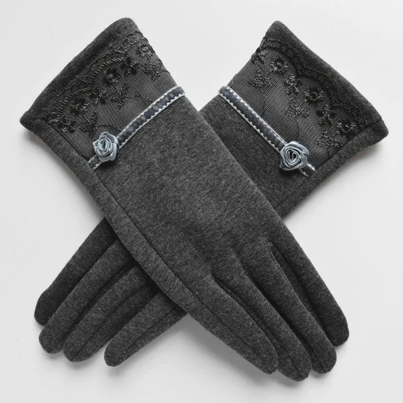 Women's Embroidered Winter Gloves - Dark Coffee,Light Coffee,Green,Black,Purple,Wine Red