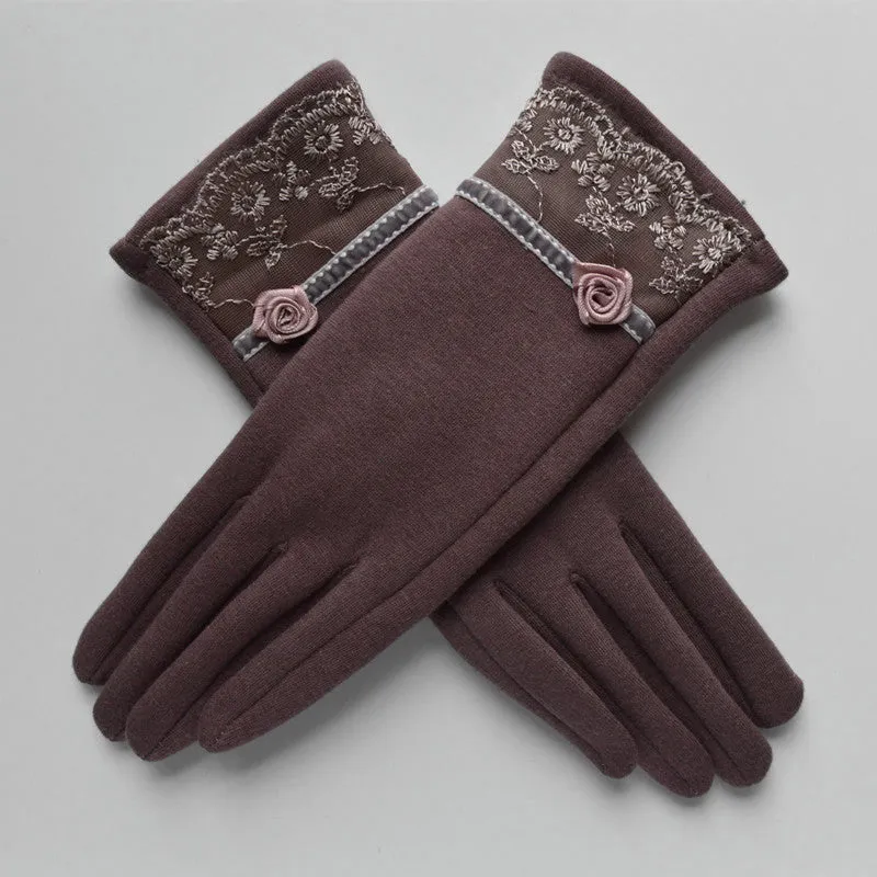 Women's Embroidered Winter Gloves - Dark Coffee,Light Coffee,Green,Black,Purple,Wine Red