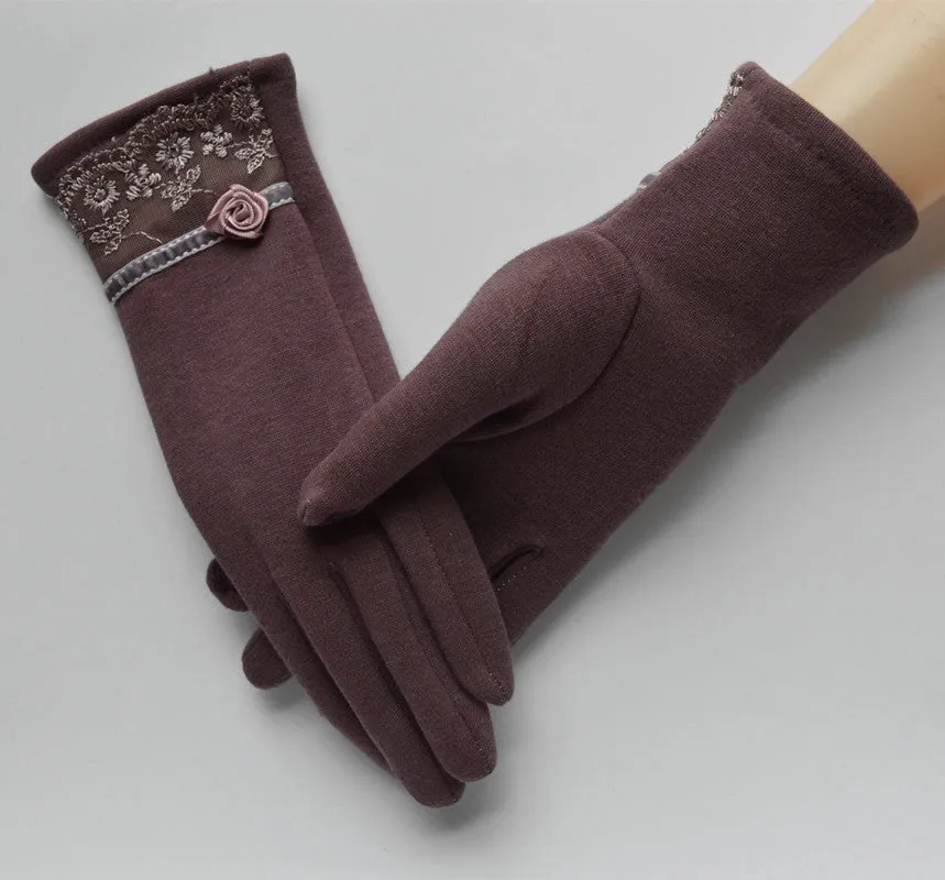 Women's Embroidered Winter Gloves - Dark Coffee,Light Coffee,Green,Black,Purple,Wine Red