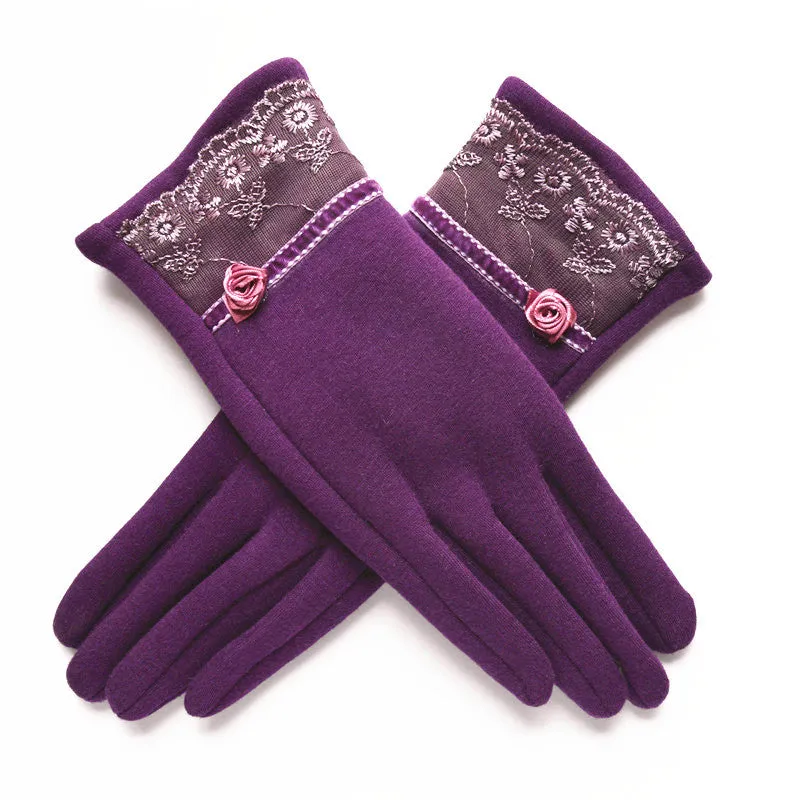 Women's Embroidered Winter Gloves - Dark Coffee,Light Coffee,Green,Black,Purple,Wine Red