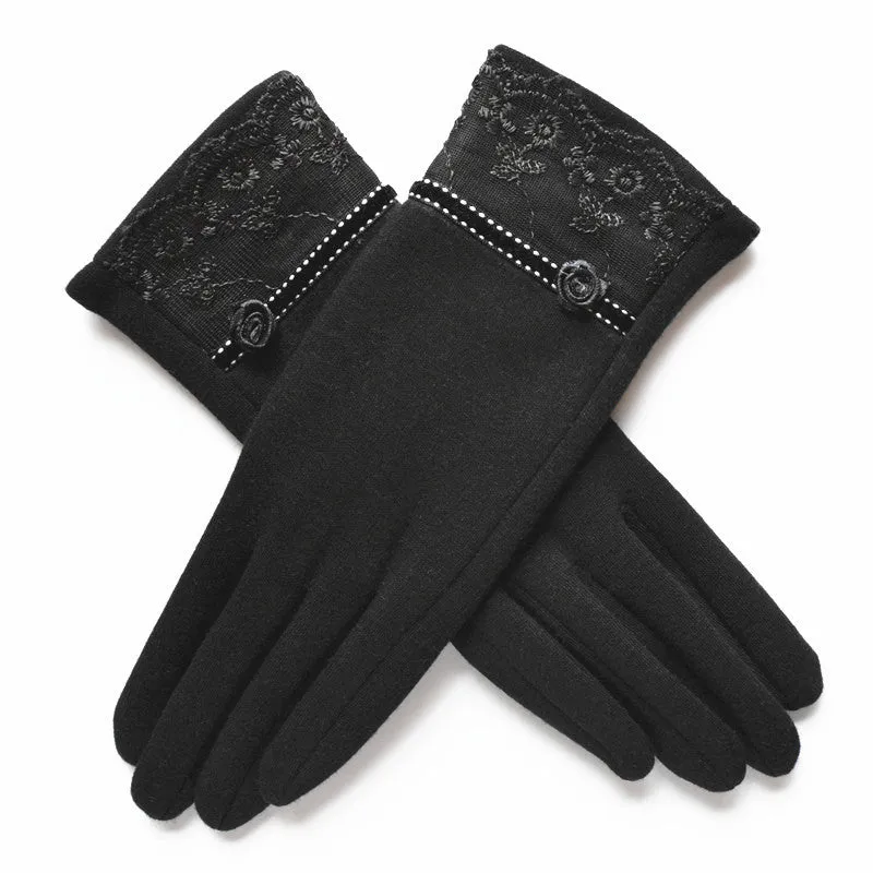 Women's Embroidered Winter Gloves - Dark Coffee,Light Coffee,Green,Black,Purple,Wine Red