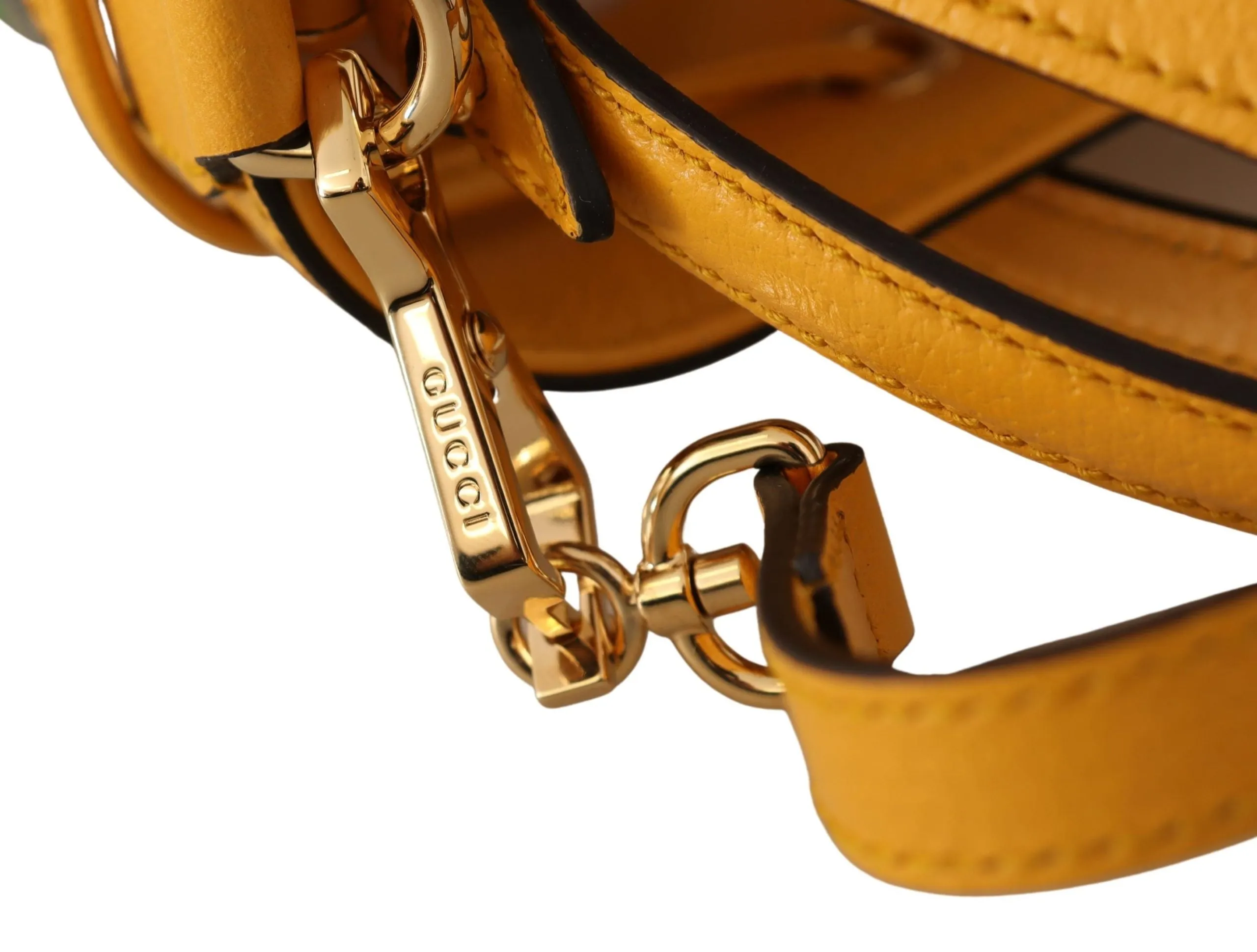 Yellow Leather & Canvas Ophidia Flora Bucket Shoulder Bag